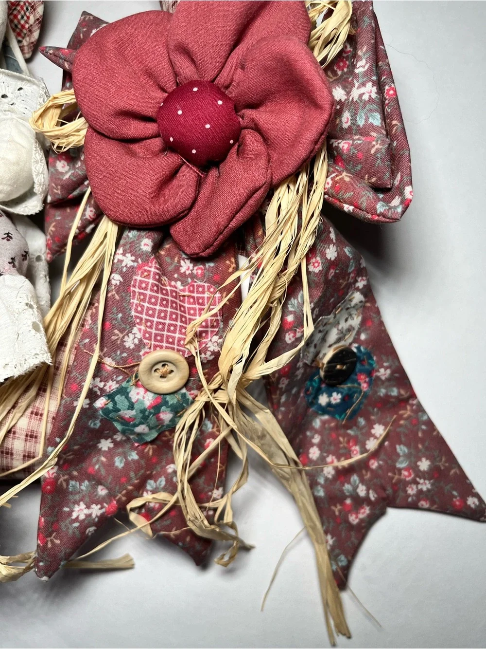 VTG Gingham Paisley Stuffed Bunny Easter Wreath County Cottage-core, Grandma